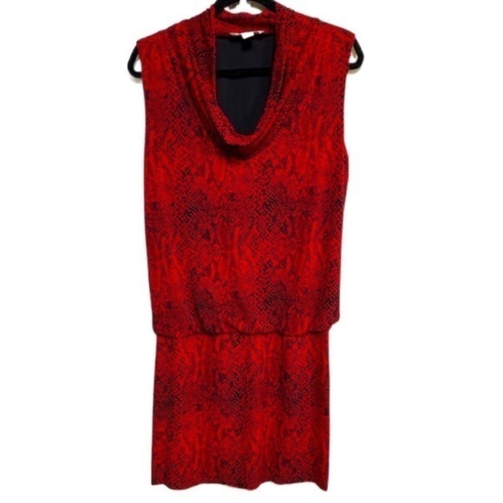 Michael Kors red dress red black reptile python print spandex stretch drop waist